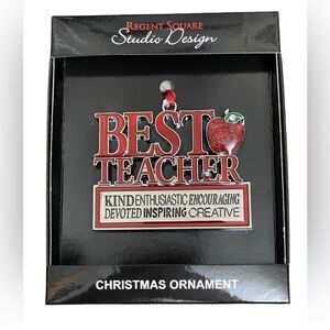 “Best Teacher” Christmas Ornament w/Sparkling Apple & Beautiful Compliments